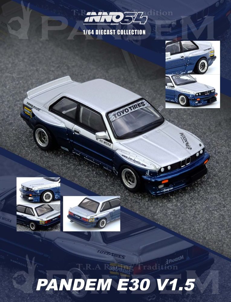 BMW PANDEM E30 M3 Silver/Blue - IN64-E30P-SILBLU