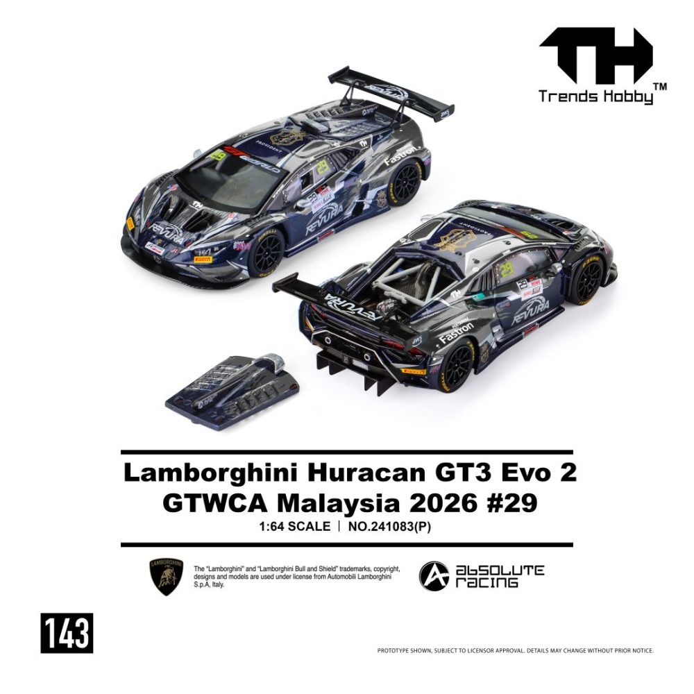 (Pre-Order)  Lamborghini Huracan GT3 EVO2 DTM GTWCA Malaysia 2026 Black-Blue #29 Livery