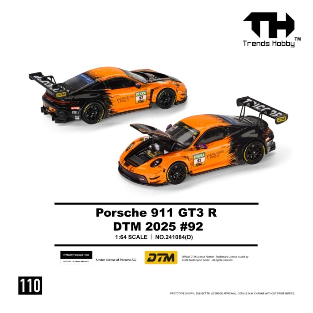 (Pre-Order) Porsche 911 (992) GT3 R DTM 2025 Openable Hood Orange-Black 92#