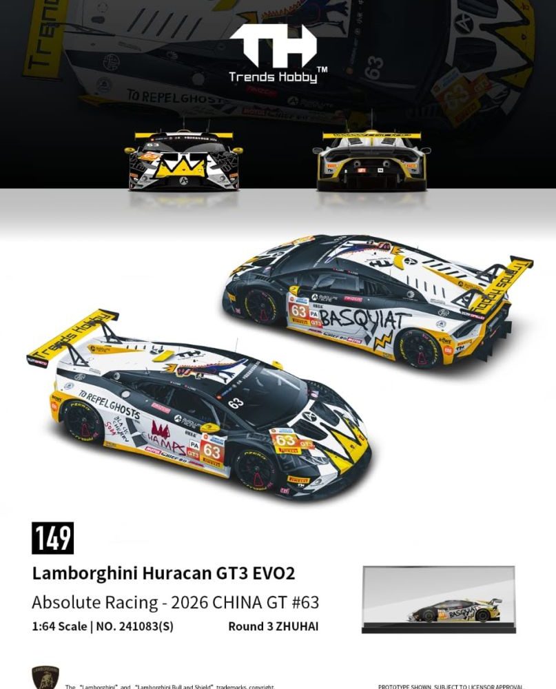 (Pre-Order) Lamborghini Huracan GT3 EVO2 Black-White Absolute Racing-2026 CHINA GT Zhuhai